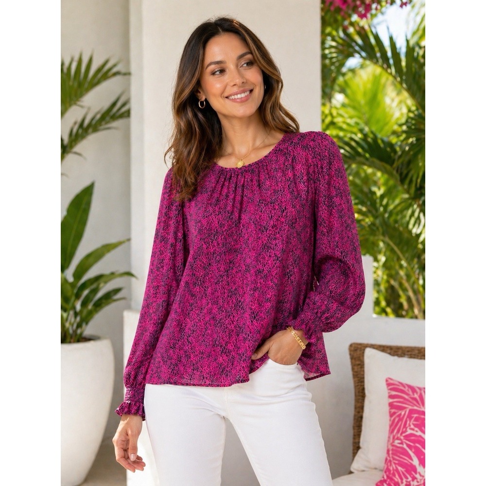 Worthington Blouse Women's M Purple Pink Long Sleeve Top Feminine Office